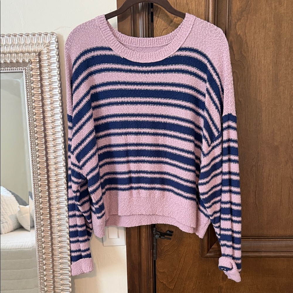 Pilcro Pink and Navy Striped Summer Sweater
